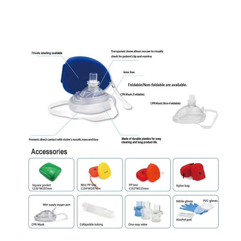 Medical Grade PVC Emergency Training Portable CPR Pocket Mask